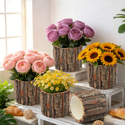 12 Pcs Wooden Vases for Centerpieces, Wood Flower Vase Rustic Tree Stump Planter Pots for Woodland Party Wedding Window Home Farmhouse Christmas Table Decor