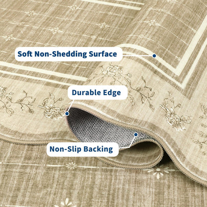 Garvee 2x6 Runner Rug Scalloped Kitchen Runner Rug Non Slip Washable Entryway Runners Modern Bordered Foldable Thin Accent Carpet Low Pile Soft Nursery Rugs for Hallway Bathroom Bedside Laundry Camel