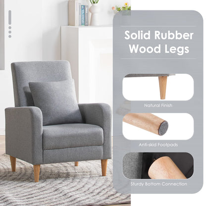 COLAMY Fabric Accent Living Room Chairs Set of 2, Upholstered Arm Chair Reading Side Chair, Single Sofa with Back Pillow and Wood Legs, Light Grey