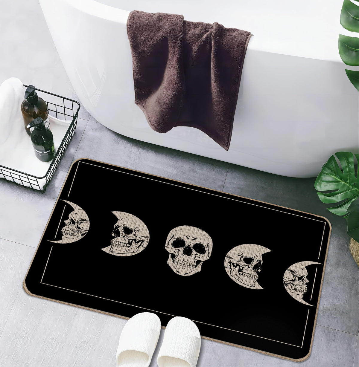 Lacosu Halloween Skull Moon Phase Door Mat - Skeleton Entrance Floor Mat, 17"X30"
