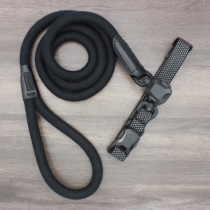 Quick Clip Dog Collar & Rope Leash Set, Sand Small – Magnetic Buckle, Reflective