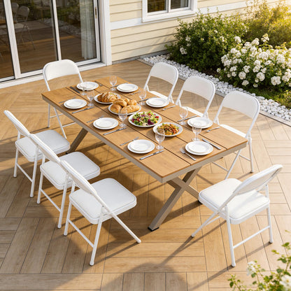 FurniEdge Padded Folding Chairs 4 Pack, PU Leather Folding Chairs for Outside and Indoor, Heavy Duty Portable Foldable Metal Chairs for Home Office, Dorm, Party, Backyard, Patio, White