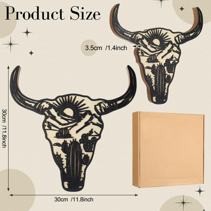 Yiyiring 2 Pcs Western Wall Decoration Wood Cow Skull Wall Planter for Indoor Plants 12 x 8'' Western Flower Hanging Vase for Flower Faux Rustic Home Ornaments for Bathroom Bedroom