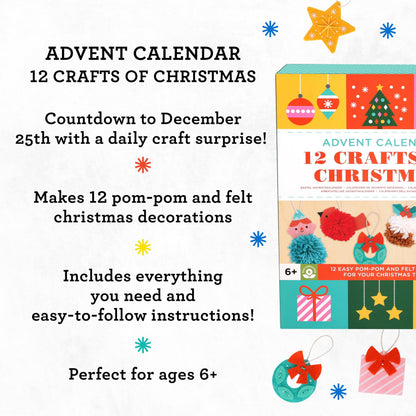 Petit Collage: 12 Crafts of Christmas Advent Calendar - Eco-Friendly Advent Craft Kit for Kids 6+ – Includes Felt Shapes, Pom‑Pom Maker, Yarn & Needle – Reusable Drawer Calendar with Daily Projects