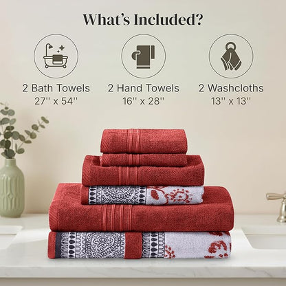 Modern Threads Ophelia 6-Piece 100% Cotton Towel Set – Reversible Yarn Dyed