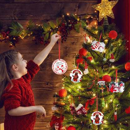 Jenaai 48 Pcs Sublimation Ornament Blanks Double Sided MDF Sublimation Christmas Ornaments Blanks Bulk for Christmas Tree Decor DIY Crafts with Red Ribbon, DIY Handmade Crafts Ornaments(3.15 Inch)
