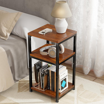 Ekisemio 3-Tier Side Table – End Table Nightstand for Small Spaces & Living Room, Rustic Brown