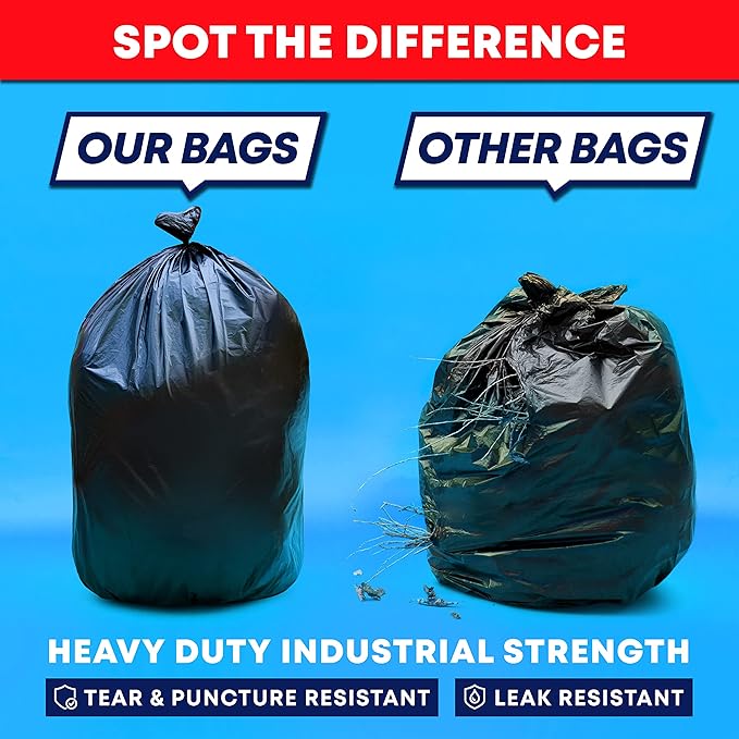 Tasker 55 Gallon Trash Bags | Value 50 Trash Bags w/Ties | Extra Large