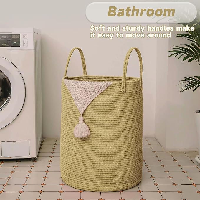 Large Woven Laundry Basket Hamper, 80L Cotton Rope Storage Bin