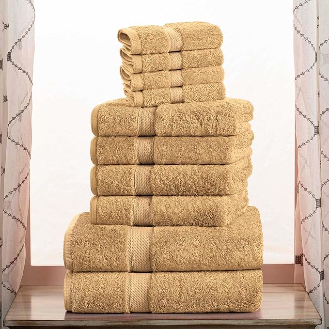 Superior Egyptian Cotton Solid Towel Set, Washcloths 13” x 13”, Hand Towels 20”