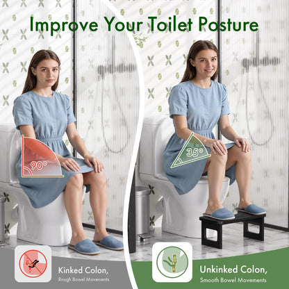 Bathway Squatting Potty Stool, Compact Poop Stool, Bamboo Wood Toilet Stool Squat Adult, Black Foot Step Stool, Anti-Slip Pooping Stools for Bathroom, Assembly Required, 6.8''
