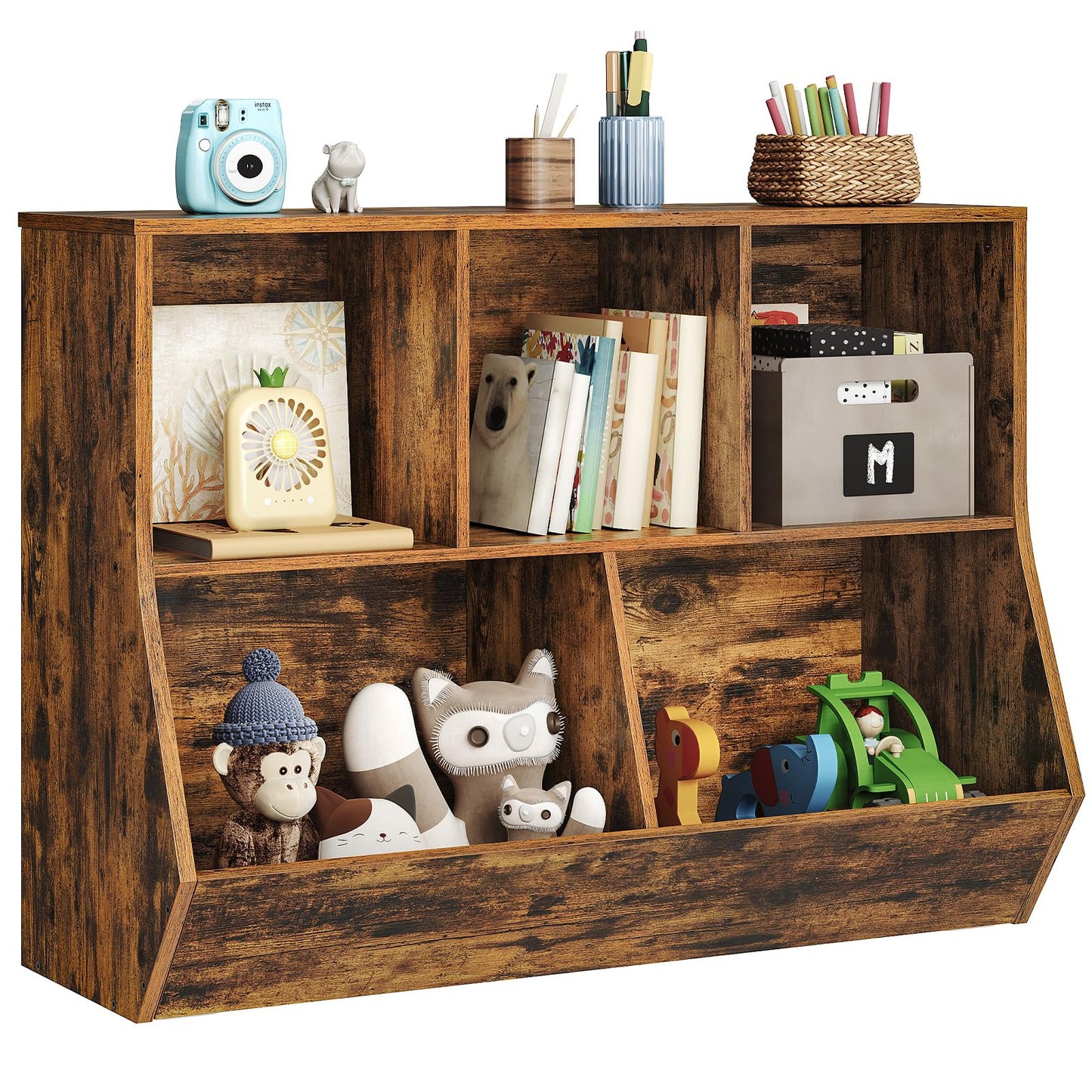 HOOBRO Kids Bookshelf, Bookcase Footboard, Toy Storage Cubby, Children's Toy Shelf, 39.4" L Toy Storage Cabinet, Fit for Children's Room, Playroom, Hallway, Kindergarten, Rustic Brown BF132CW01