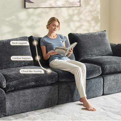 Vamcheer U Shaped Cloud Couch - Utra Soft Modular Sectional Sofa with 2 Movable Ottoman, Deep Seat Boneless Couches for Living Room, Bedroom, Office, No Assembly Required, Grey