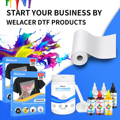 Welacer DTF Transfer Film Roll 13 Inch x 328 FT for Double-Side Matte Clear Pretreat Sheets, PET Heat Transfer Paper for Inkjet Printer Direct Print on T Shirts Textile