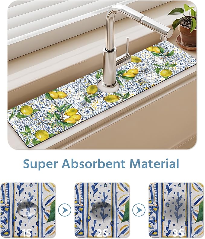 Patterned Sink Faucet Mat Kitchen Splash Guard Super Absorbent Drying Mat