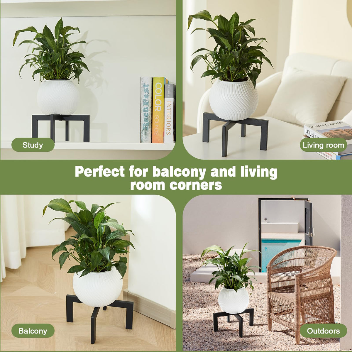 Phikrou Metal Plant Stands Indoor Outdoor, Heavy-Duty Short Black Plant Holder for 5-12 Inch Flower Pots - 1/2/3 Pack Low Stand for Balcony, Corner, Desk, Table Top (Plant Not Included)(3Pcs)