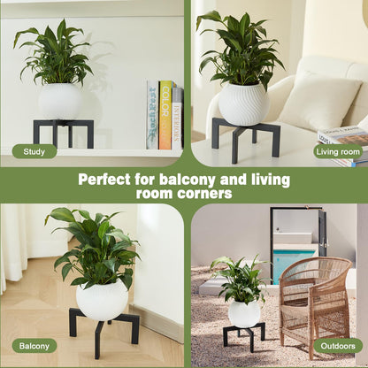 Phikrou Metal Plant Stands Indoor Outdoor, Heavy-Duty Short Black Plant Holder for 5-12 Inch Flower Pots - 1/2/3 Pack Low Stand for Balcony, Corner, Desk, Table Top (Plant Not Included)(3Pcs)