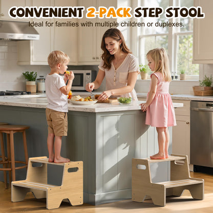 Uiirvdy Step Stool for Toddler, Sturdy Wooden 2-Step Stool with Anti-Slip Surface and Pads for Barthroom, Kitchen, Bedroom, Toilet, and Potty Training - 2 Pack