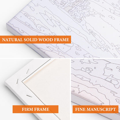 Fountor Framed Paint by Numbers Kit for Adults Beginner, Countryside Sunset Adult Paint by Number Kits on Canvas, Riverside Cabin Oil Painting by Numbers for Home Decor Gift 16” W x 20”L