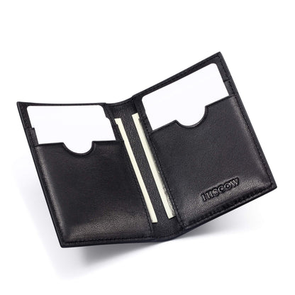 HISCOW Slim Leather Credit Card Holder 4cc for Men & Women, Italian Calfskin (Black)