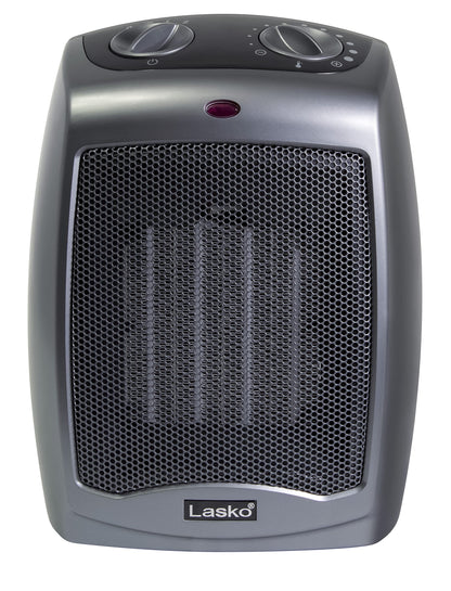 Lasko Portable Indoor Electric Ceramic Space Heater with Tip-Over Safety Switch, Overheat Protection and Thermostat, 2 Speeds, Safe for Home, 9.2 Inches, Dark Gray, 1500W, 754201