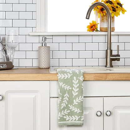 SKL Home Leaf Sprig 100% Cotton Jacquard 2pc Hand Towel Set, Reversible &