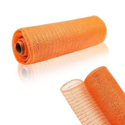 GouZaak 2 Rolls Orange Deco Mesh Ribbon 10 in x 30 ft,Basic Metallic Poly Mesh Ribbon Rolls for DIY Wreath Supplies Christmas Tree Halloween Decoration