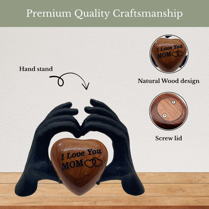 ZAHANAARA Wooden Heart Urn for Ashes | Handcrafted Memorial Box for Funeral| Memorial Gifts for Loss of Mother | Aluminum Mini Cremation Urns for Human Ashes|Funeral Tribute keepsake - Black, 3 cu in