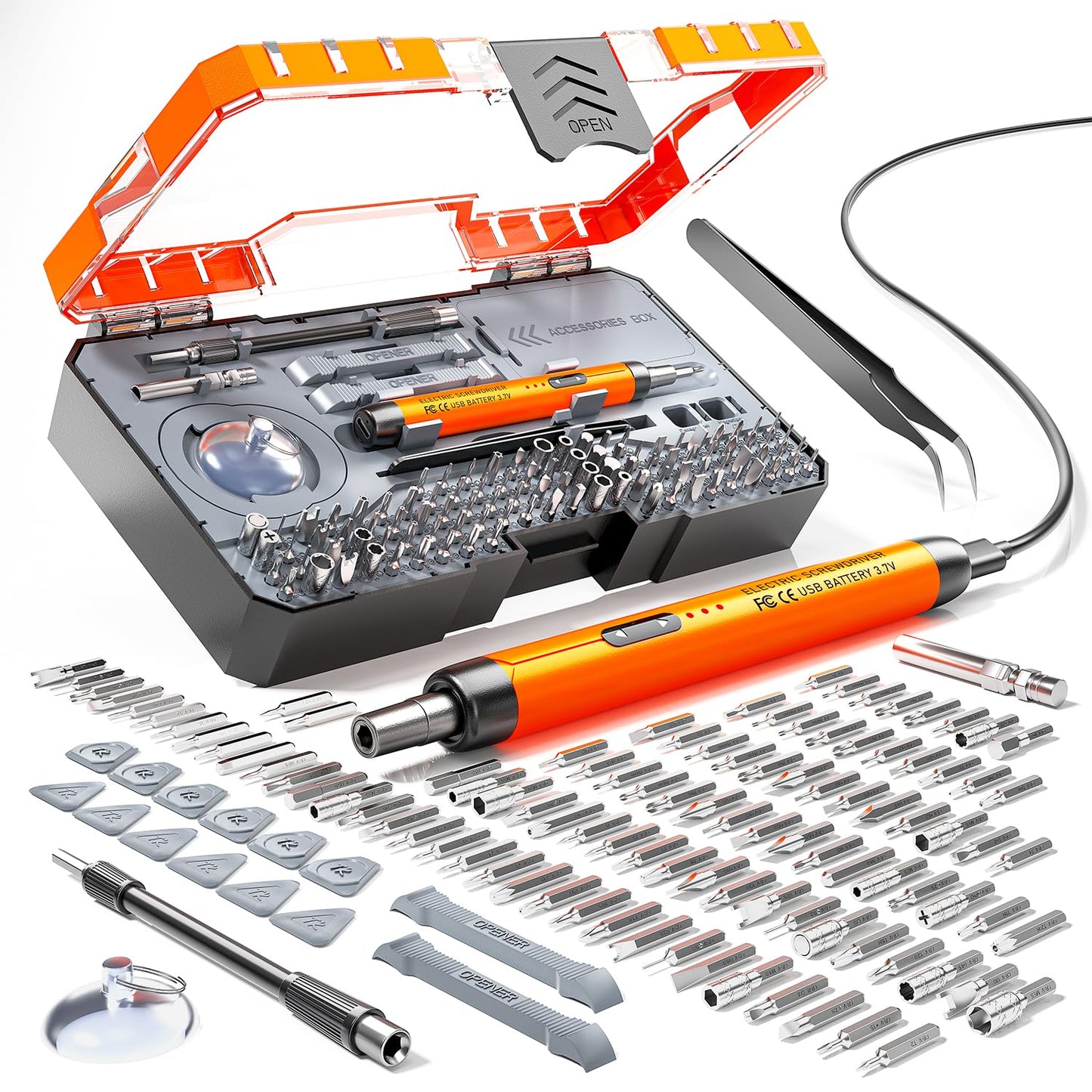ANVANNA Electric Screwdriver, Precision Screwdriver Set, 120-in-1 Magnetic Bits, Magnetic Storage, 5 Torque Settings, Mini 3.7V Power Screwdriver Repair Tool Kit for PC RC Electronic - ORANGE