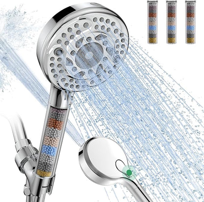 SunCleanse Filtered Shower Head with Handheld,9-Spray Setting High Pressure Detachable Shower Head with 4 Filters for Hard Water - Filter Chlorine, Improve Skin and Hair Texture(4 Filters, Chrome)