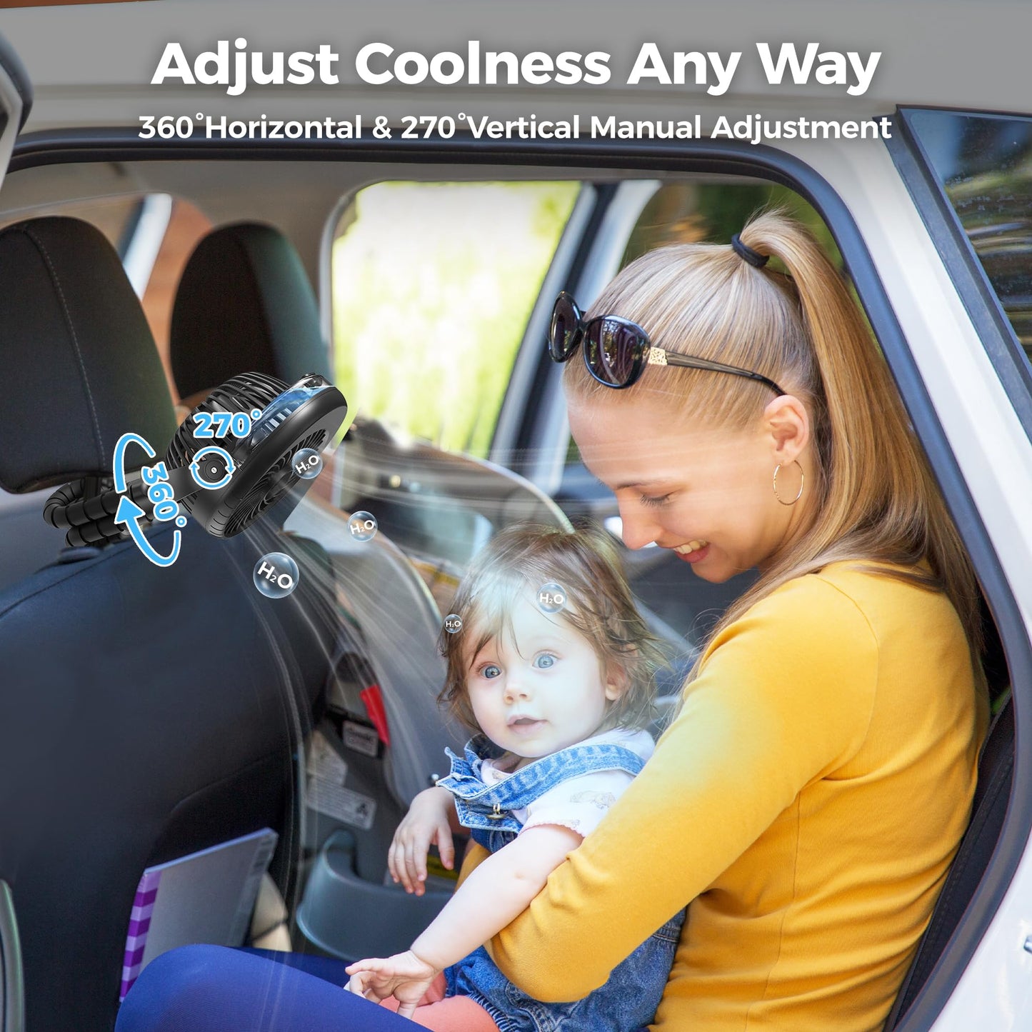 COMLIFE Misting Baby Stroller Fan, Rechargeable Battery Operated, 270° & 360° Pivoting, 50ml Portable Water Sprayer Misting Fan with Flexible Tripod Clip on Car Seat Crib Treadmill Bunk Bed