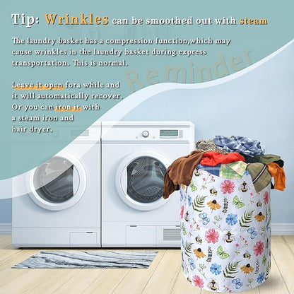Cute Bee Floral Flowers Laundry Basket Foldable