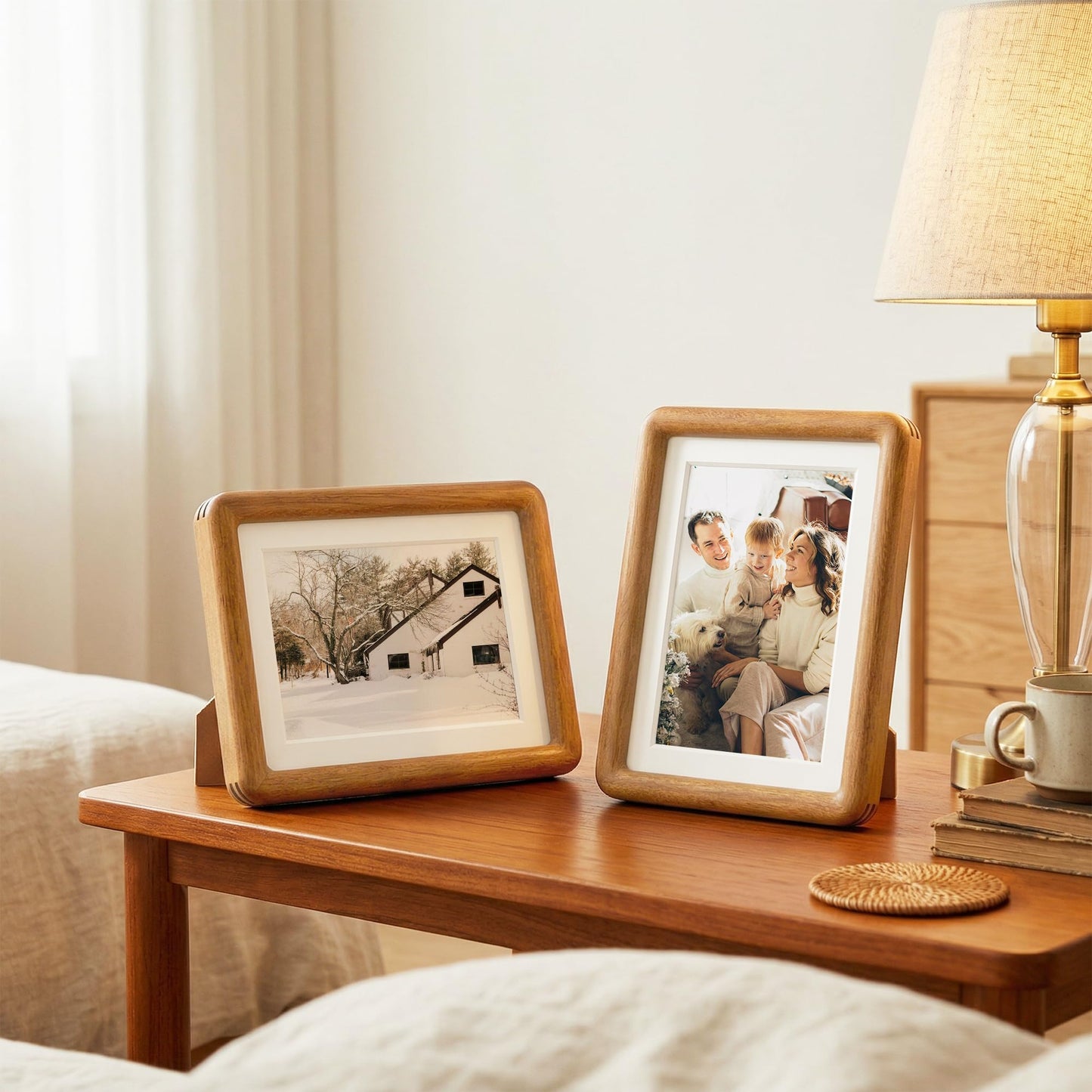 8x10 Picture Frame, USA-Sourced Natural Teak Wood Photo Frame with Tempered Glass, Double Mortise & Tenon Handcrafted Rounded Corner 8 by 10 Wooden Frame Matted to 5x7 Photos, Wall or Tabletop Display