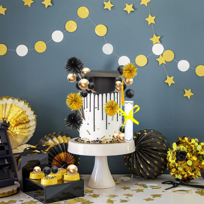 Gyufise 42Pcs 2026 Graduation Cake Kit Diploma Grad Cap Cake Pick Balloon Tassel Firework Cupcake Toppers Prom 2026 Cake Decorations for Class of 2026 Congrats Grad Party Supplies Black Gold