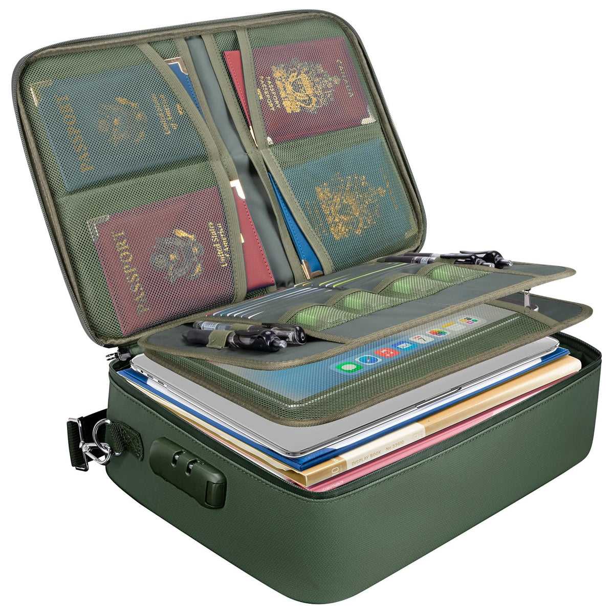BALEINE Fireproof Document Box with Lock, Portable Fireproof Document Bag Waterproof Fire Proof File Boxes for Documents, File Organizer Box for Important Paperwork (Green, 15''x11''x4'')