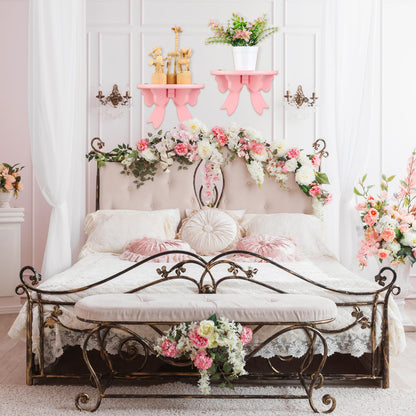 Pinkunn 2 Pcs Bow Floating Shelves Kawaii Shelf Book Stand Farmhouse Rustic Corner Wall Shelf Wooden Bow Tie Rack Princess Room Decor for Nursery Home Bedroom Office Wall Decor(Pink)