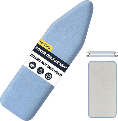 Ironing Board Cover and Pad 18"x54" Extra Thick Natural Cotton, Scorch and