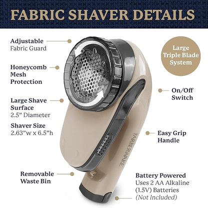Farberware Large Lint Remover Fabric Shaver – Battery Operated Lint Shaver