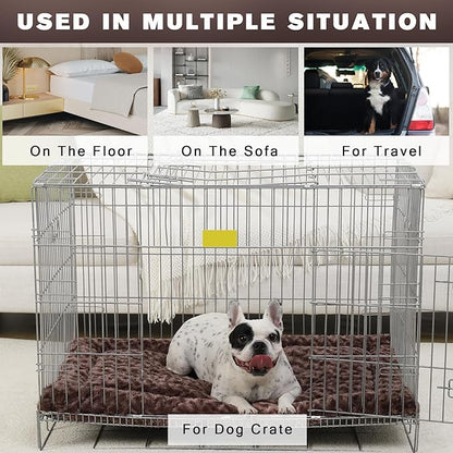 Washable Dog Bed Mat Ultra Soft Dog Crate Pad Comfy Fluffy Pet Kennel Beds Sleeping Mattress for Large Jumbo Medium Small Dogs, 36 x 23 Inch, Brown