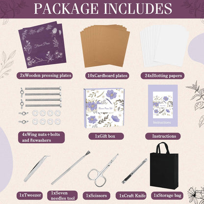 Hoolerry Extra Large Flower Press Kit 11" x 11" Wooden Floral Presser 10 Layers Wedding Bouquet Preservation Kit Dried Flower Art for Bookmark Floral Drying Gift(Lavender)