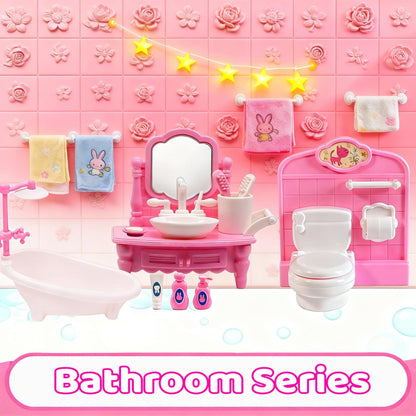 52 Pcs Dollhouse Furniture, Doll House Accessories and Furniture, Kitchen, Bedroom, Living Room, Bathroom Accessories, Miniature Dollhouse Accessories