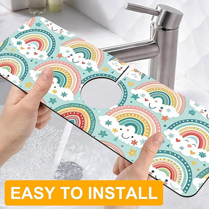 2 Pack Cute Rainbow Sink Splash Guard Faucet Mat Boho Rainbow Butterfly Super