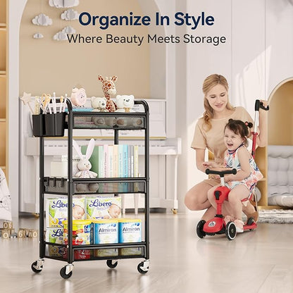 YASONIC 3 Tier Rolling Cart – Metal Utility Storage Carts