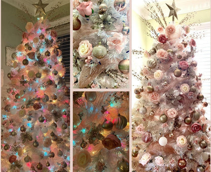 Artificial Glitter Berry Stem Ornaments 17” Decorative Faux Bright Berries Flowers Decorations Picks Bead Sticks Branches for Home Christmas Tree Decor DIY Wreath Crafts - Champagne Pink 10 Pack