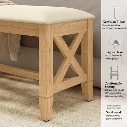Bush Home 44-inch Upholstered Bedroom Bench, Bedroom Furniture, Key West Collection, Blonde Oak and Bright Beige Fabric