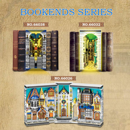 Reobrix Medieval Architecture Book Nook Building Set with Lights, European Century Street View Bookshelf Insert Decor, Bookshelf Diorama Building Blocks Kit, DIY Miniature House Model Kit