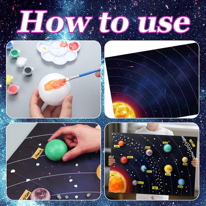 Innconee 20 Solar System Model Project Kit with 10 Foam Ball LED Lights 12 Pigment 2 Brushes Solar System Background DIY Outer Space Planet Foam for Kid School Science Projects Arts Crafts(Rectangle)