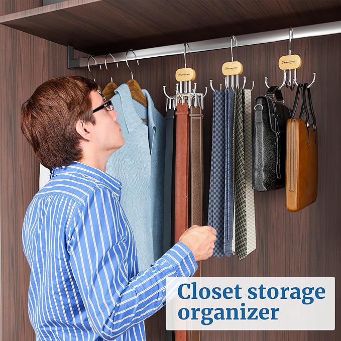 Belt Hanger, Belt Organizer for Closet, Rotatable Tie Rack, Belt Holder