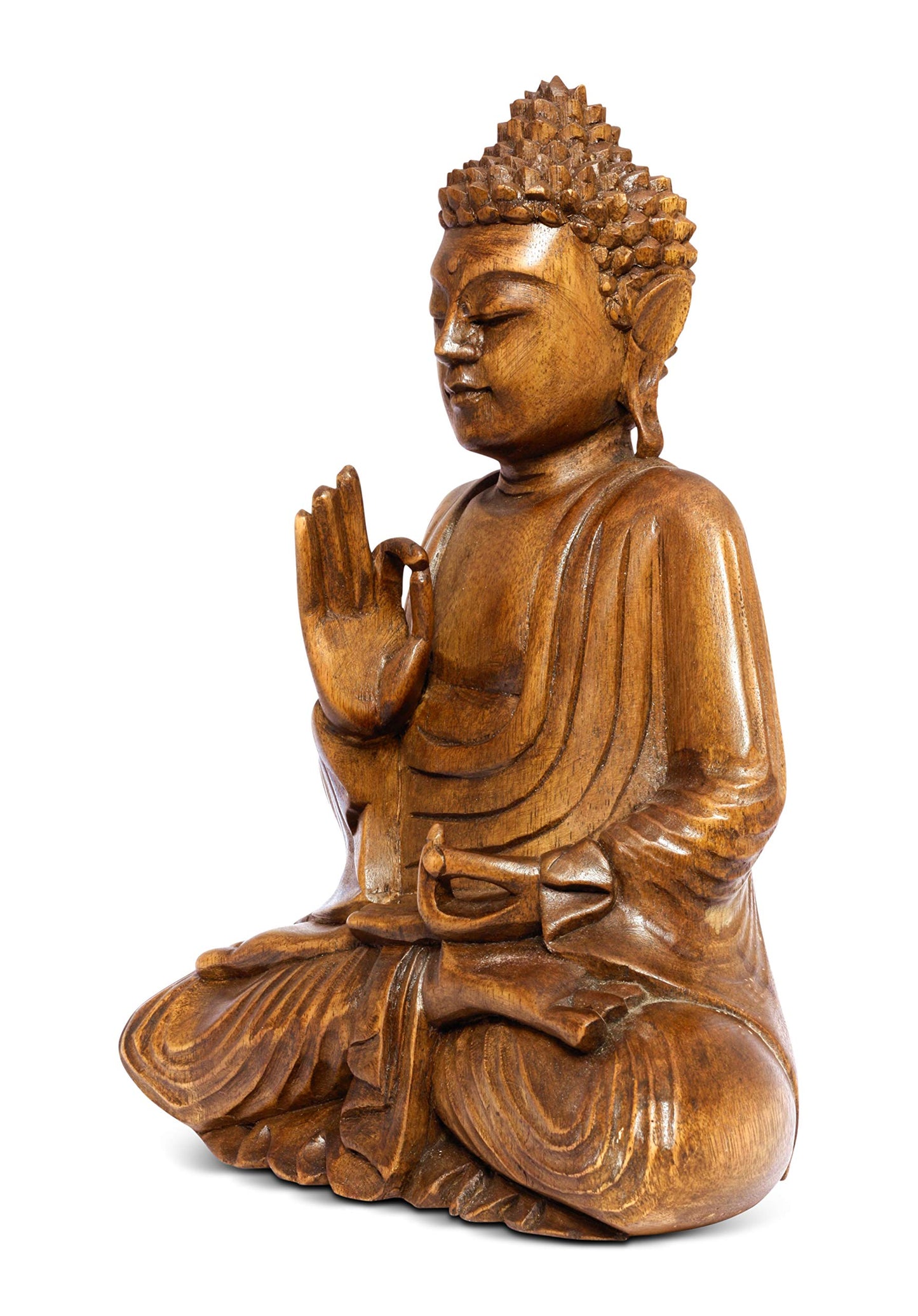 G6 Collection 16" Large Wooden Serene Sitting Buddha Statue Handmade Meditating Sculpture Figurine Decorative Home Decor Accent Handcrafted Art Traditional Modern Oriental Decor (16" Tall)