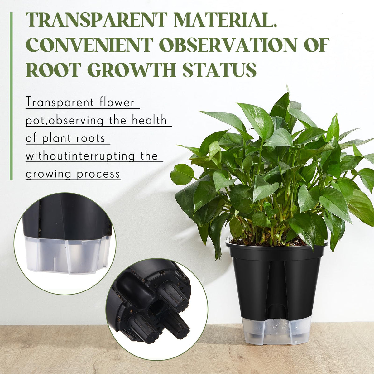 Wonderjune Self Watering Pots for Indoor Plants with Deep Reservoir and High Drainage Holes for Outdoor Plants and Flowers, Bare Root Planter(4.72'', 5.91'', 7.09'',Black,9 Pcs)